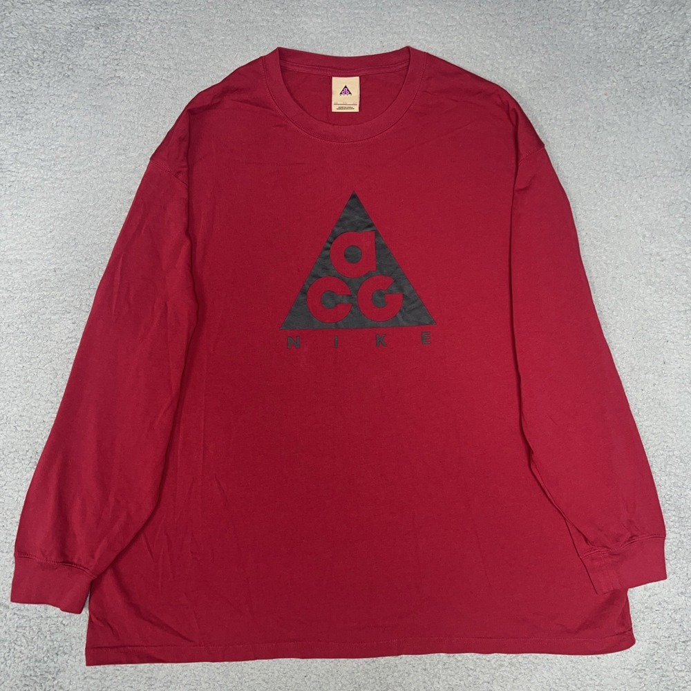 Nike ACG Shirt Men's Size 2XL XXL Red Triangle Logo Long Sleeve Tee BQ3457-620